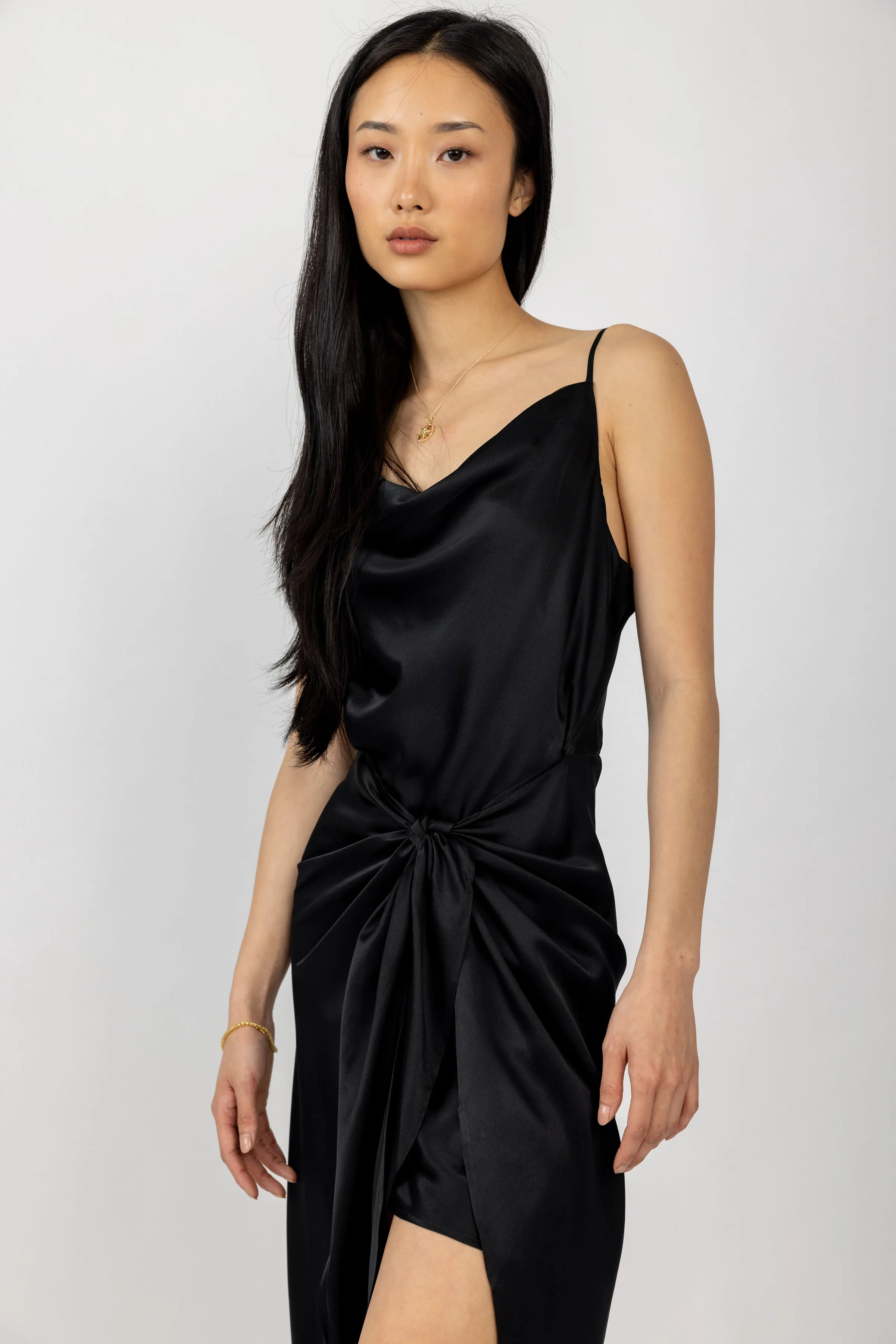 Rose Silk Wrap Dress in Black