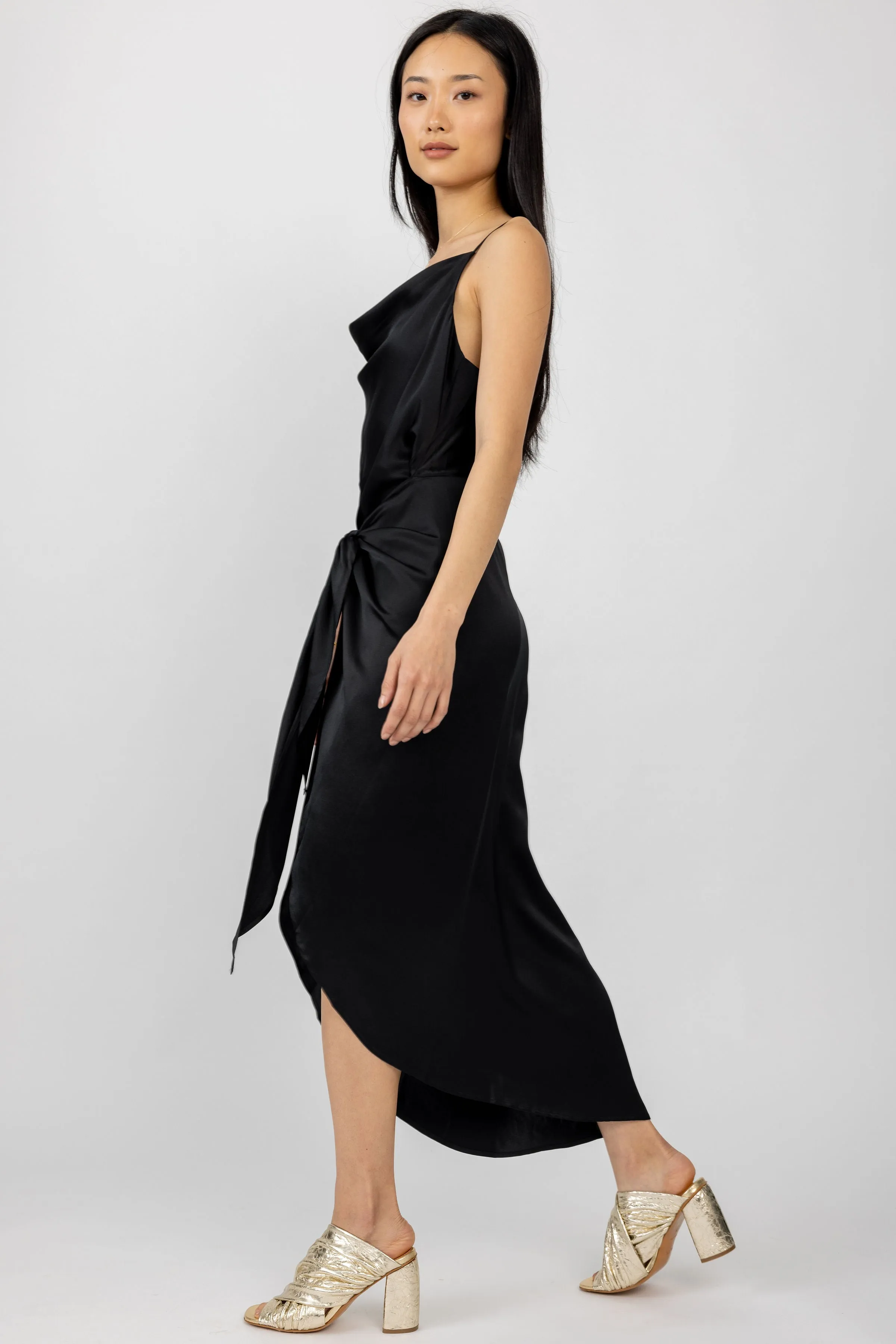 Rose Silk Wrap Dress in Black