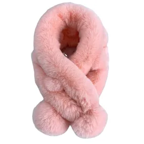 Scarf Female Autumn and Winter  Fur Rabbit Fur Plush Thick Warm Scarf Solid Color Fur Ball Cross Student Children