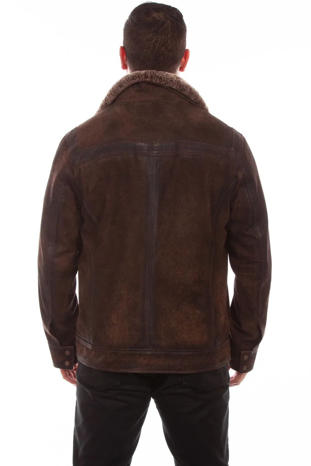 Scully Mens Chocolate Leather Zip-Out Shearling Jacket