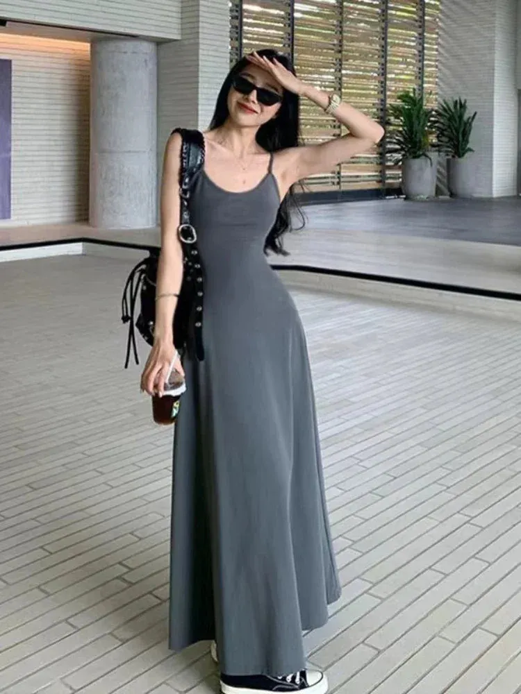 Sexy Wrap Slip Night Party Dresses Women Y2k Korean Wrap Backless Off Shoulder Spaghetti Strap Long Dress Fashion