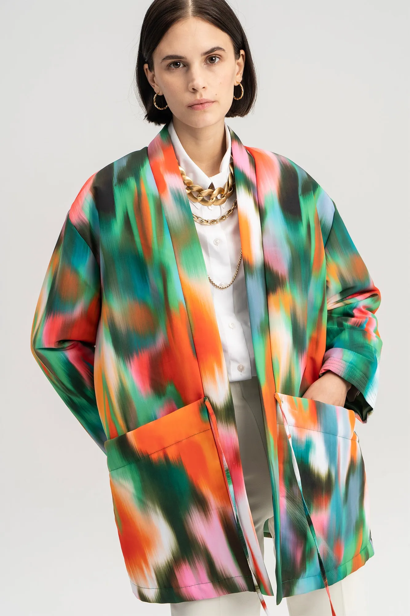 SHAWL COLLAR PATTERNED JACKET