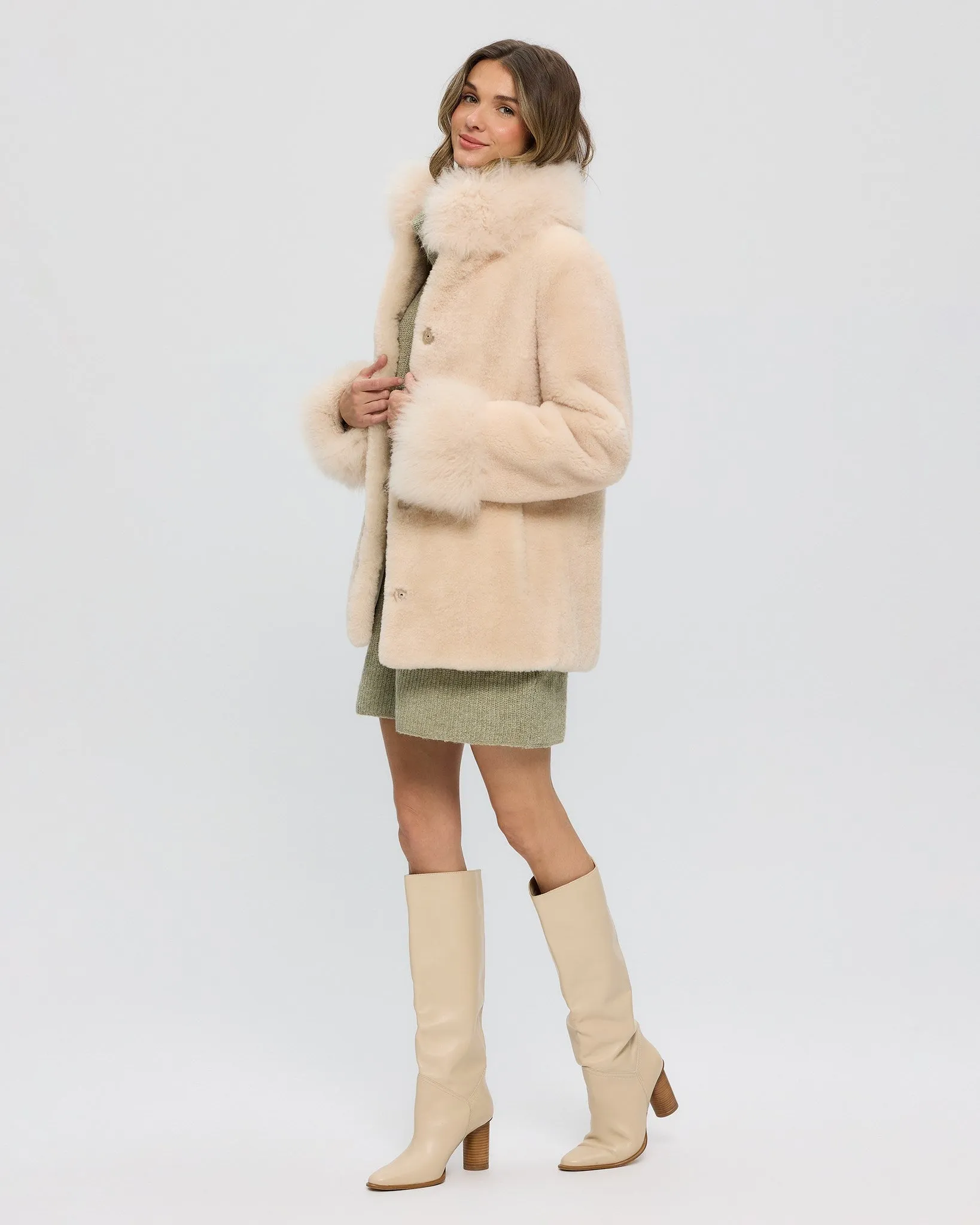 Sheared Select Cashmere Goat Jacket with Select Cashmere Goat Collar and Cuffs