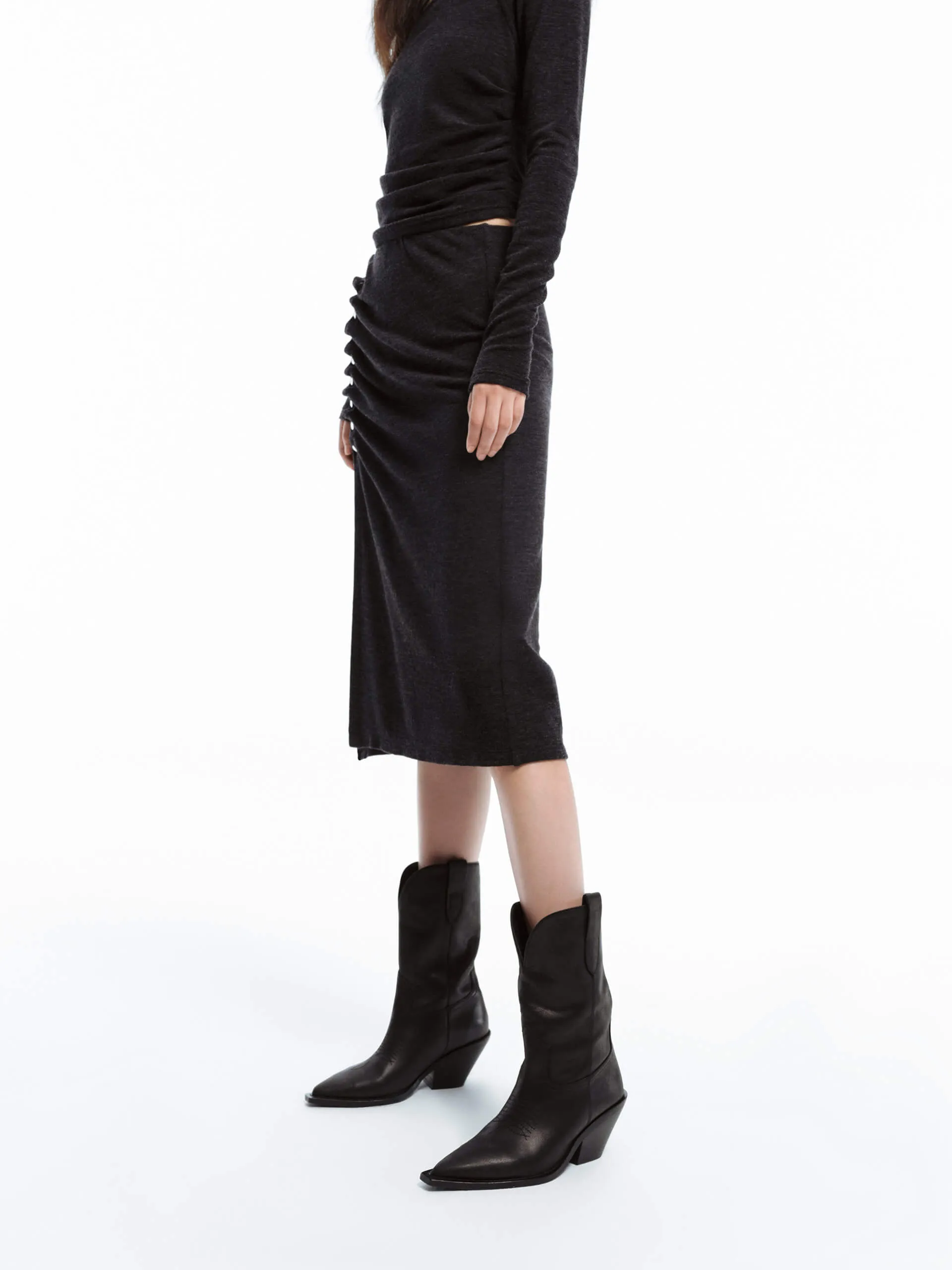 Side Slit Pleated Skirt