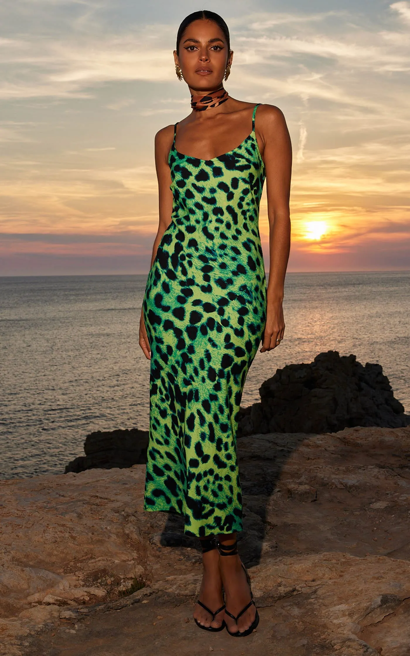 Sienna Midaxi Dress in Lime Leopard