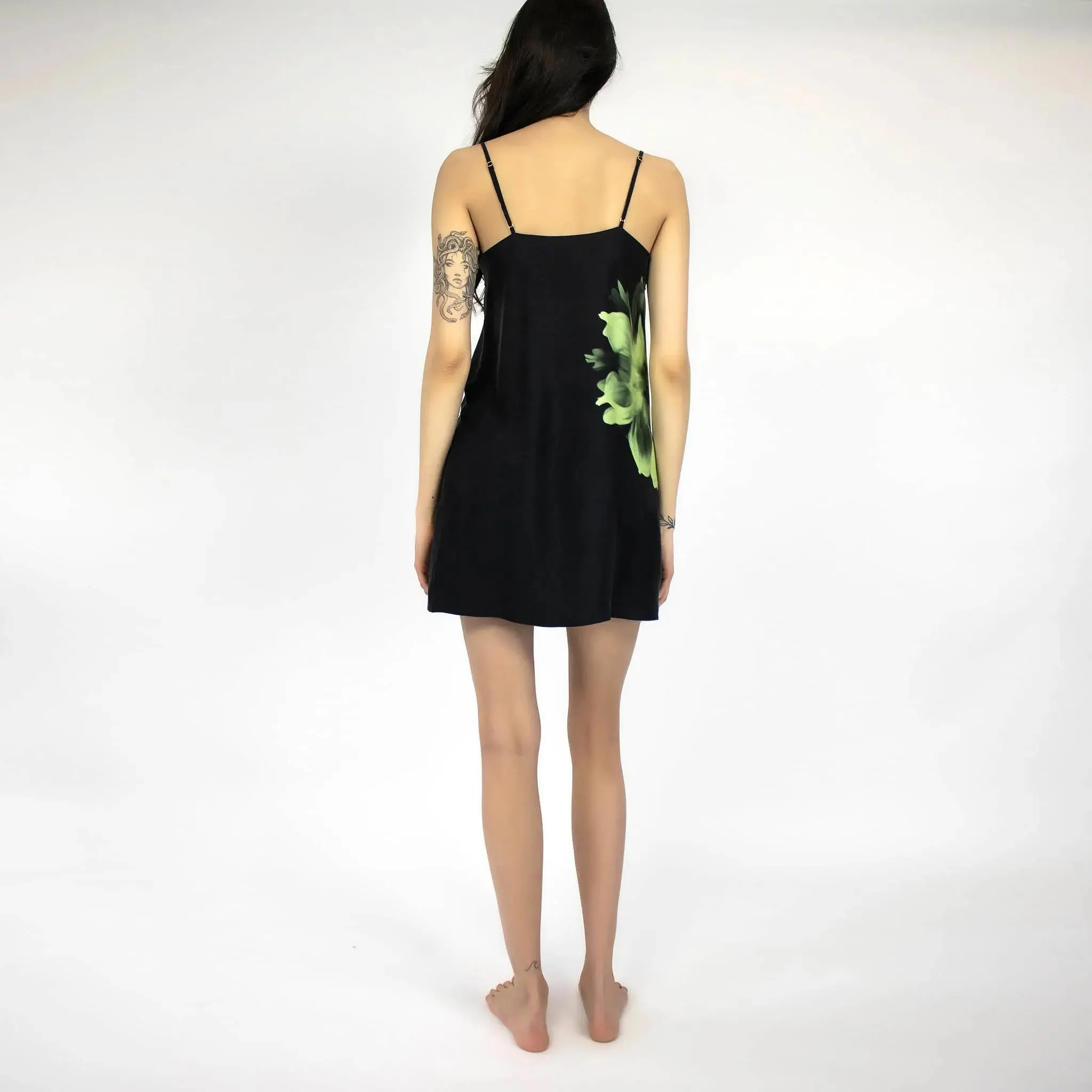 Silk Dreamscape Slip Dress Black Flower