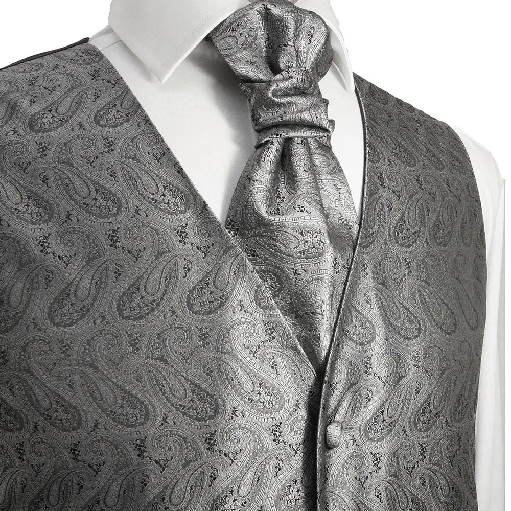 Silver Gray Paisley Tuxedo Vest Set