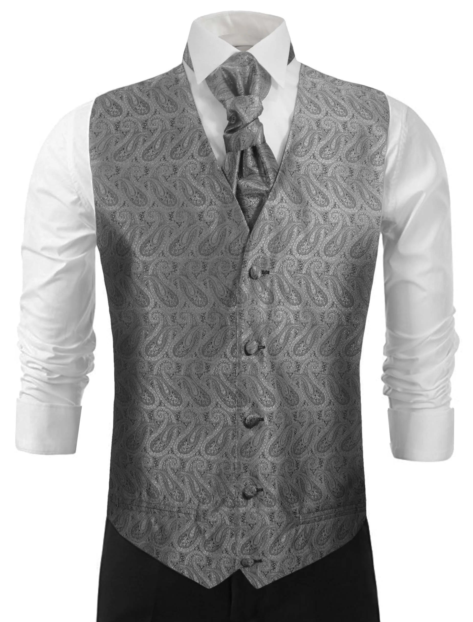 Silver Gray Paisley Tuxedo Vest Set