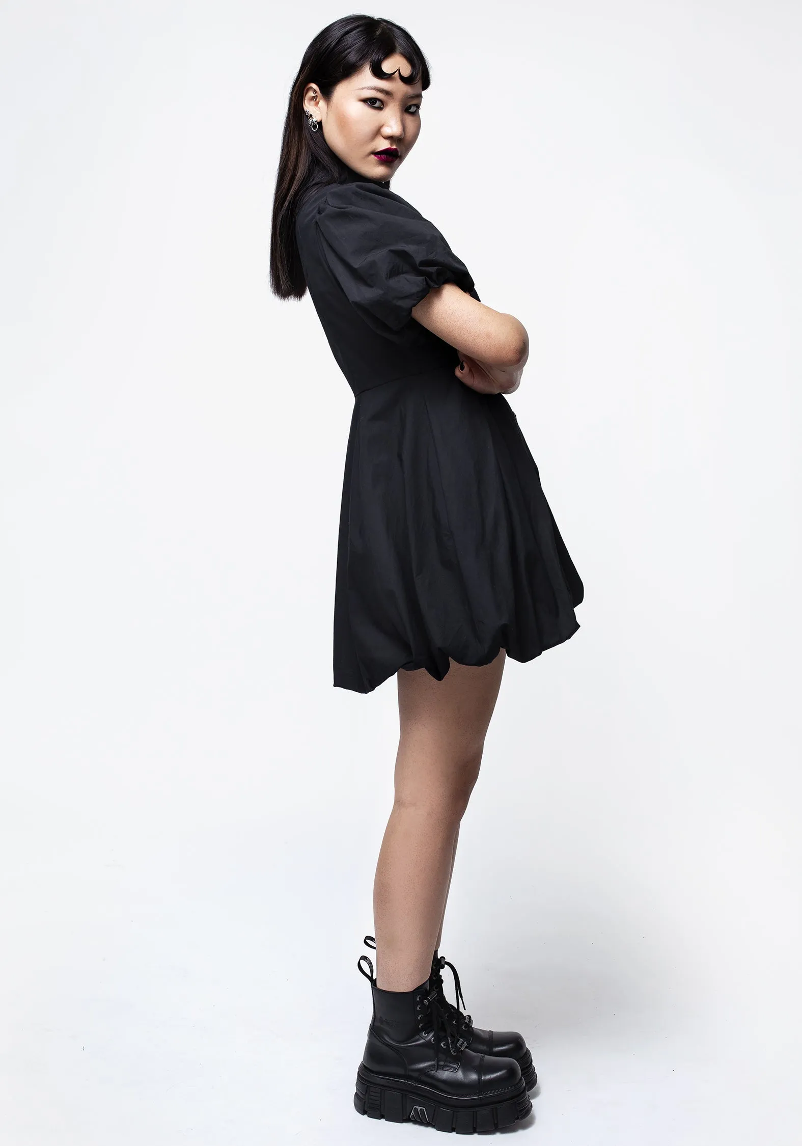 Skeleton Collar Bubble Hem Mini Dress