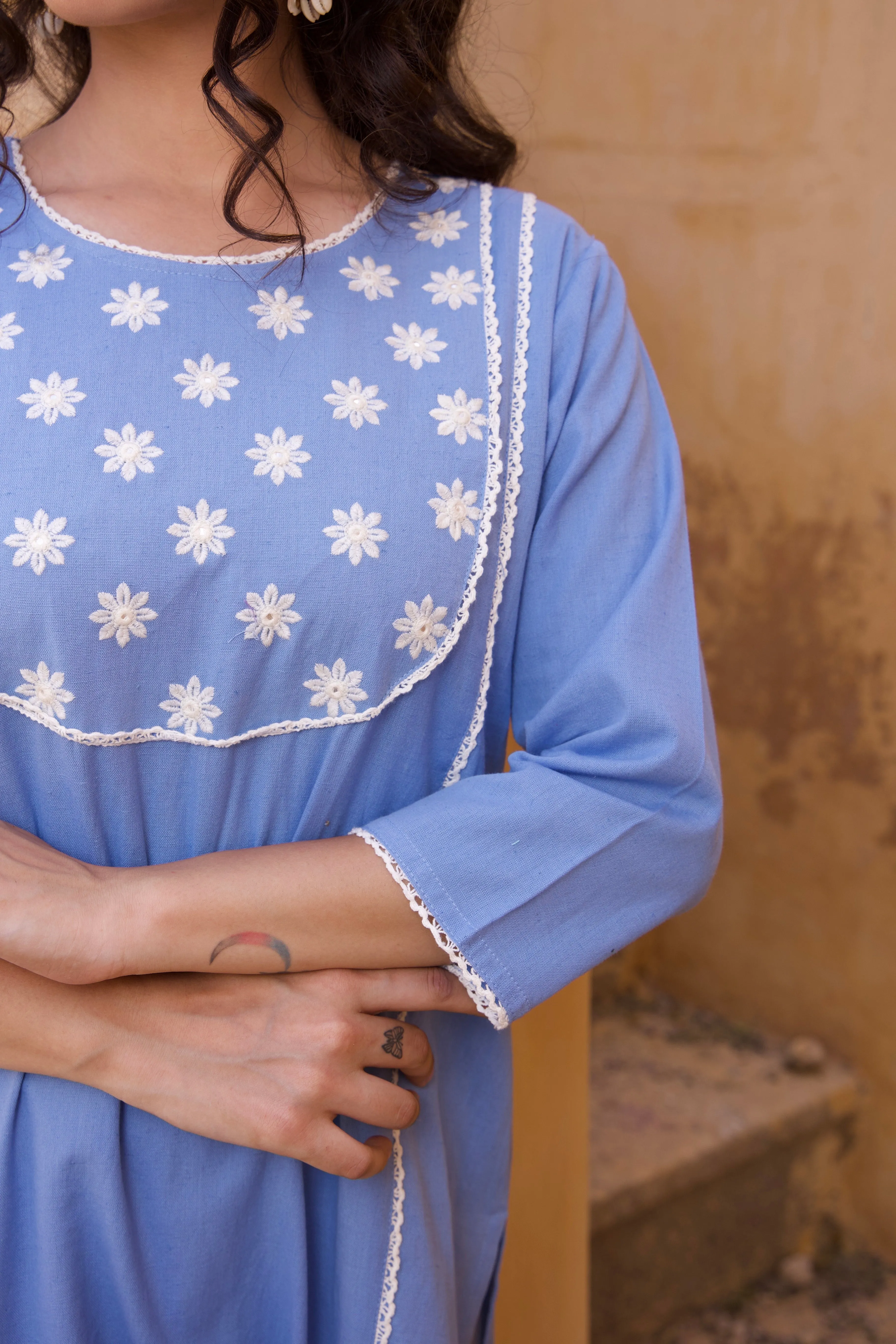 Sky Blue floral Kurta Set