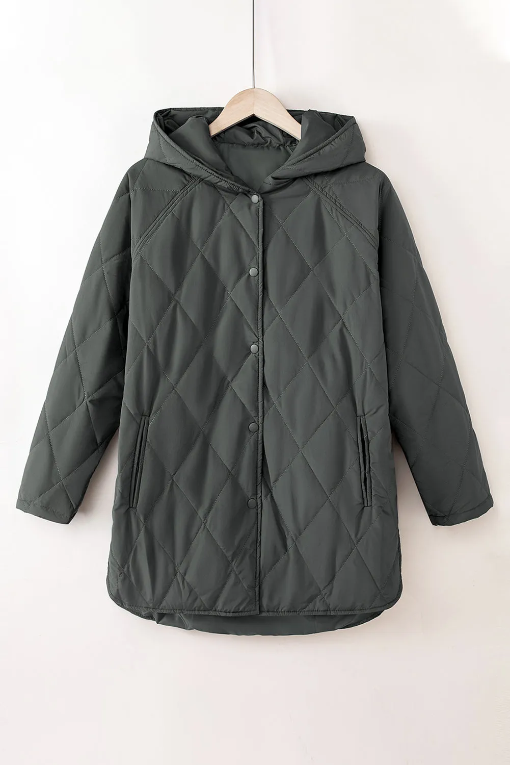 Snap Down Long Sleeve Quilted Winter Coat