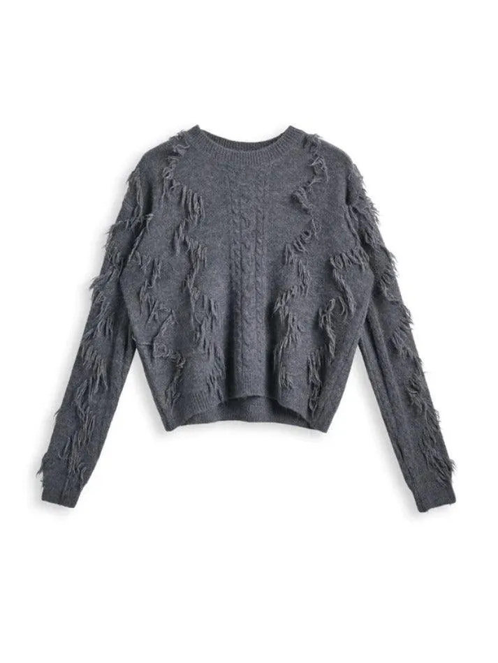 Solid Tassel Cable Knit Sweater