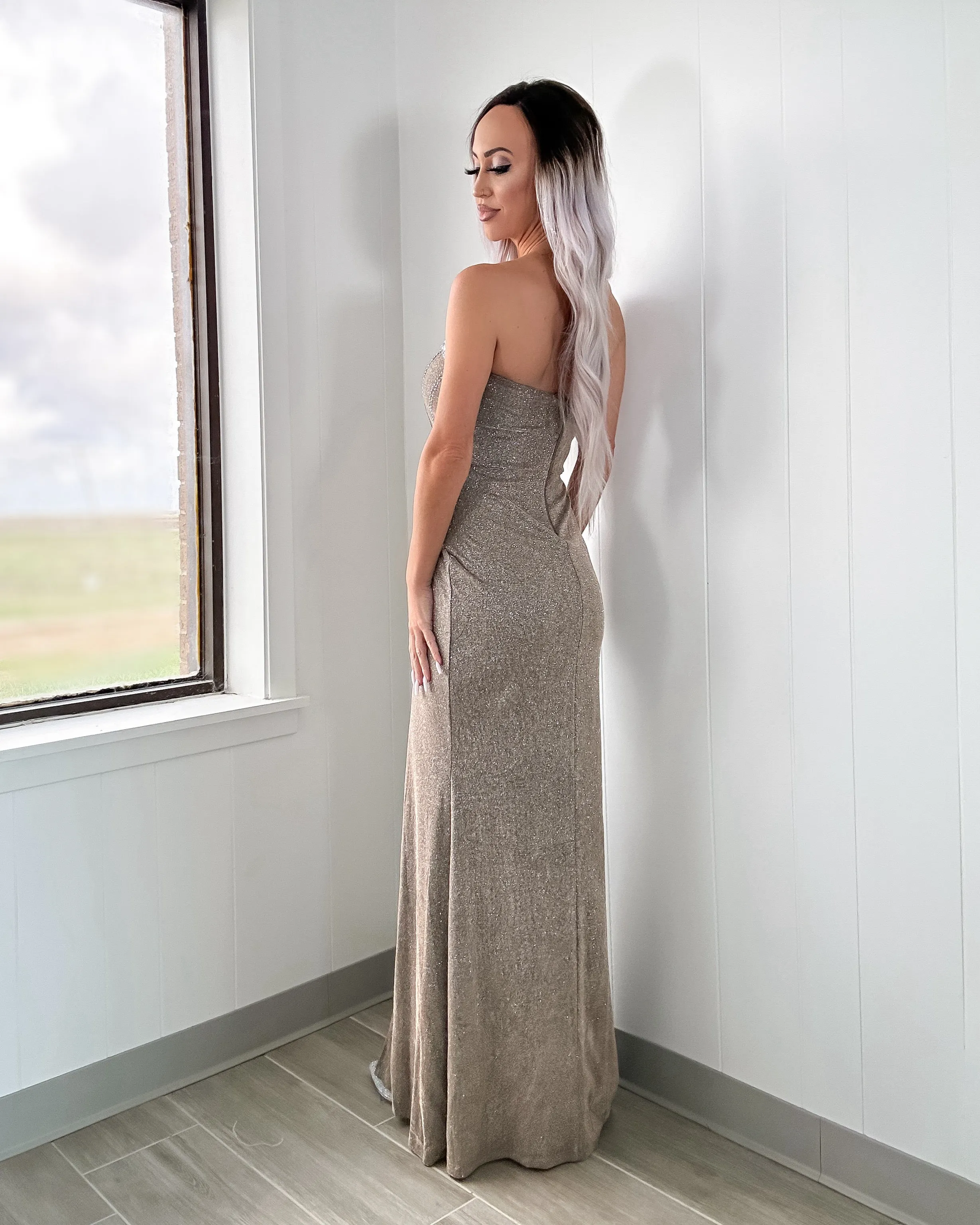 Sparkle Glamour Wrap Maxi Dress - Gold