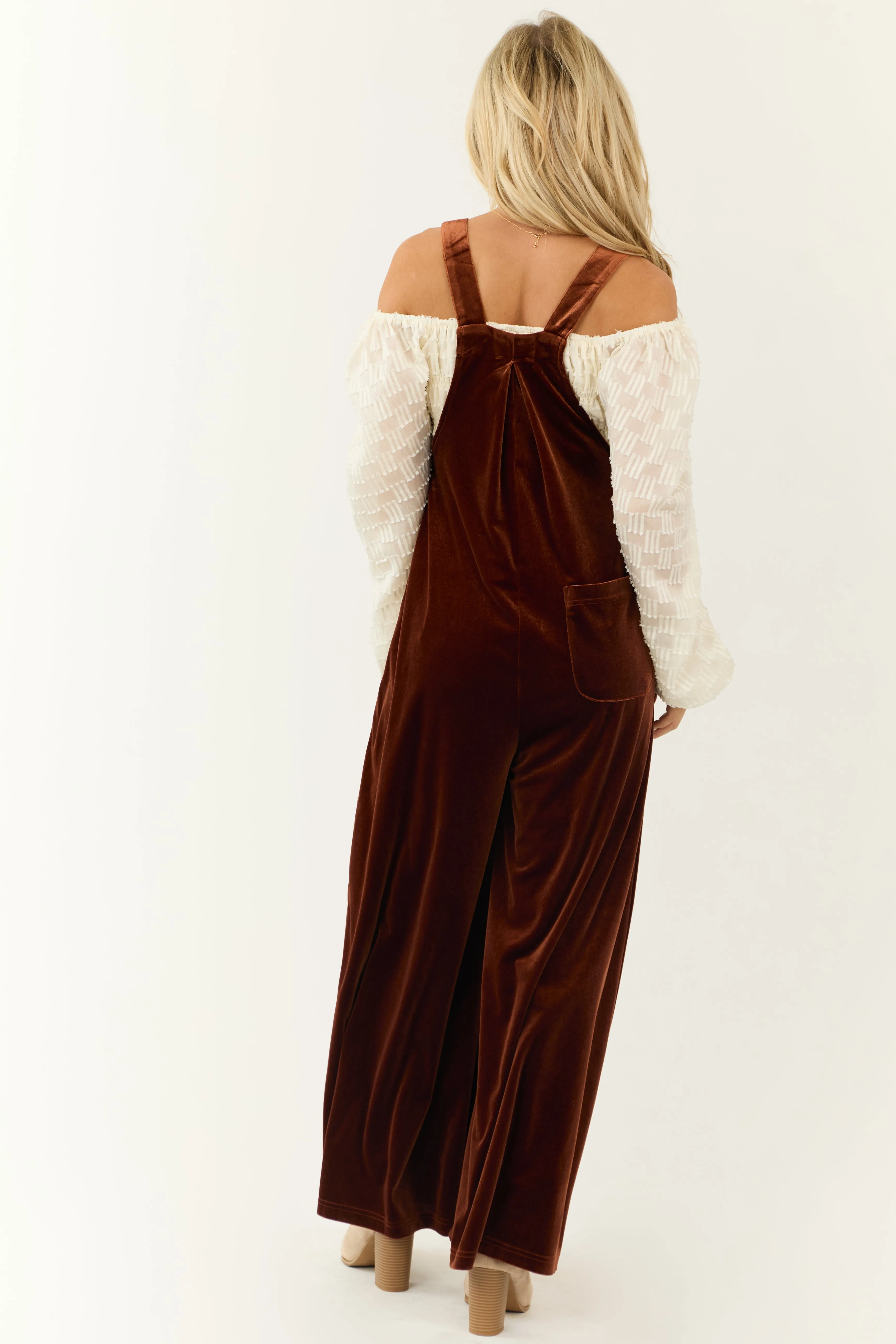 Spice Velvet Wide Leg Overall Jumpsuit