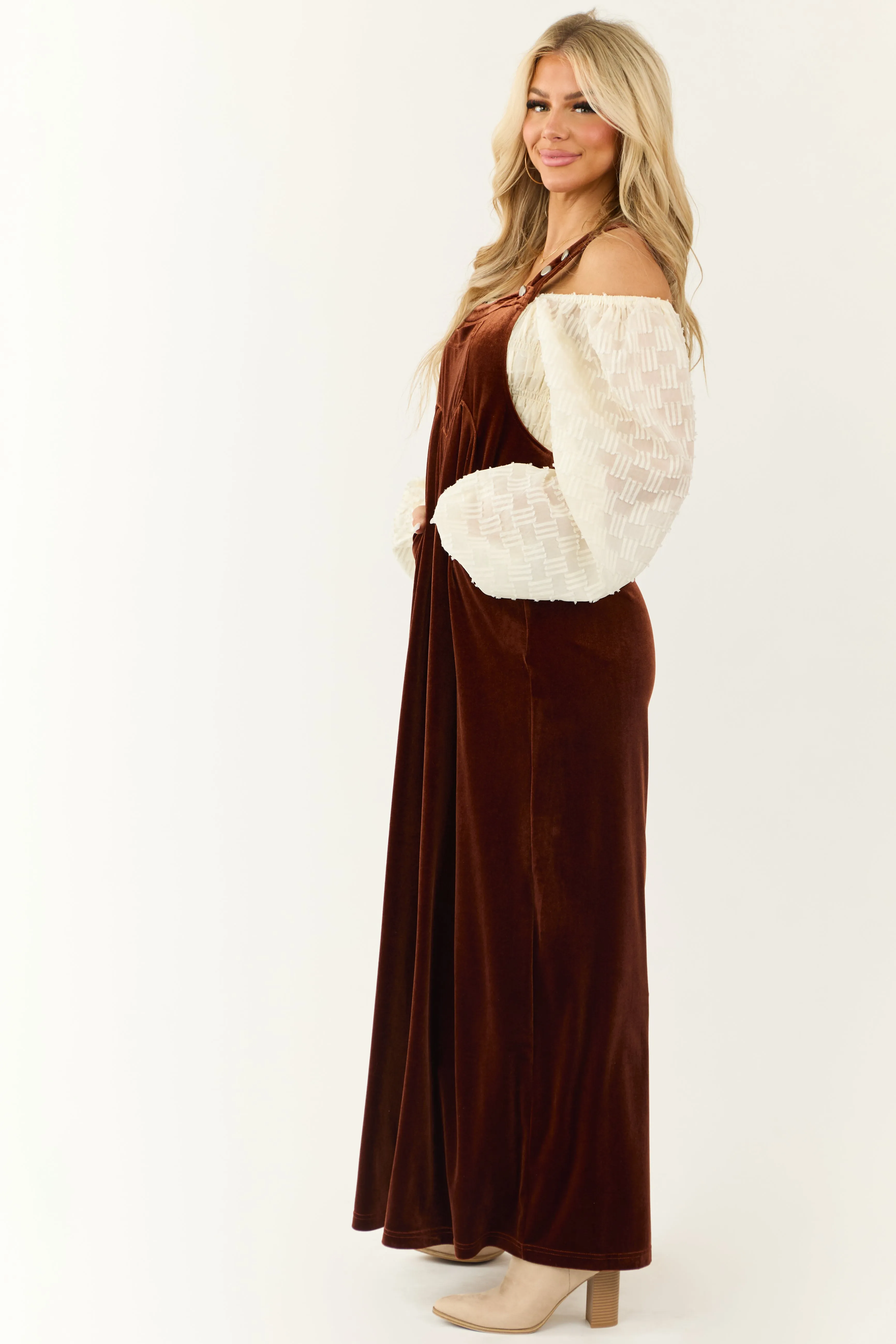 Spice Velvet Wide Leg Overall Jumpsuit