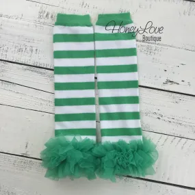 St. Patrick's Day Green/White//Stripe Shamrock leg warmers with green ruffles