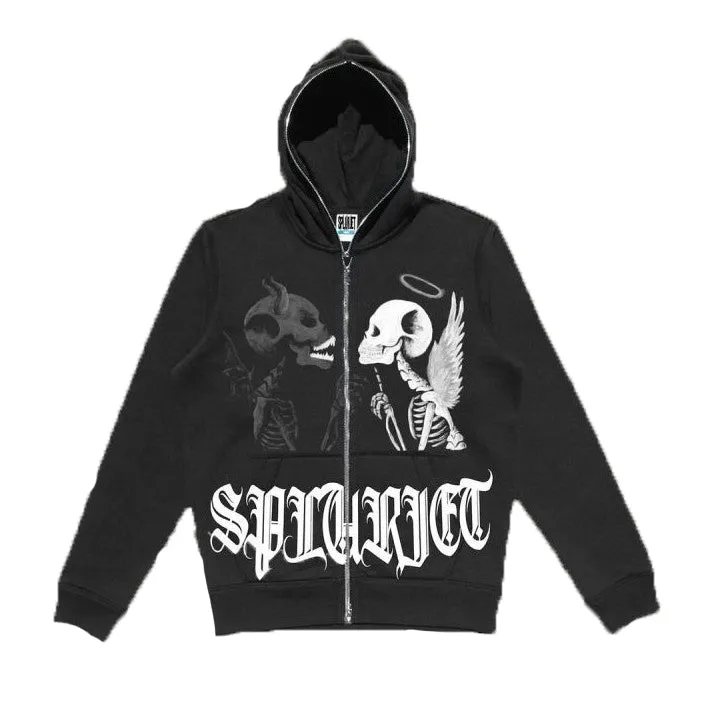 Street fashion casual skull pattern full zipper hoodie