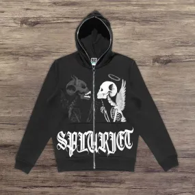 Street fashion casual skull pattern full zipper hoodie