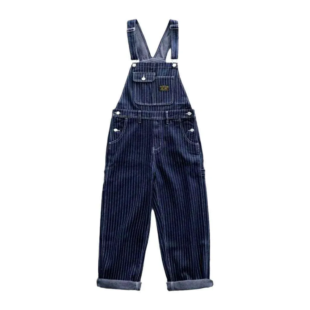 Striped men's denim bib overall