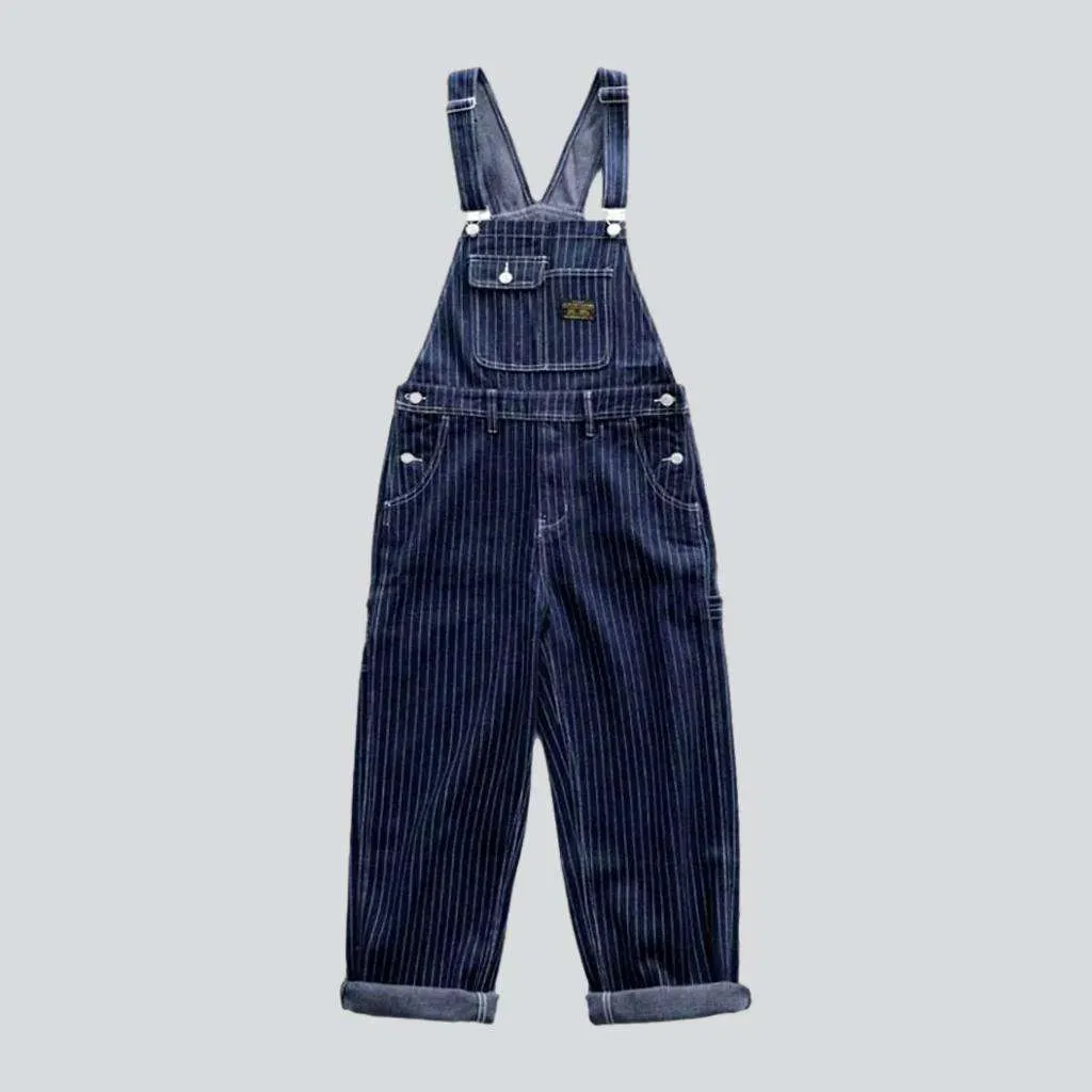 Striped men's denim bib overall