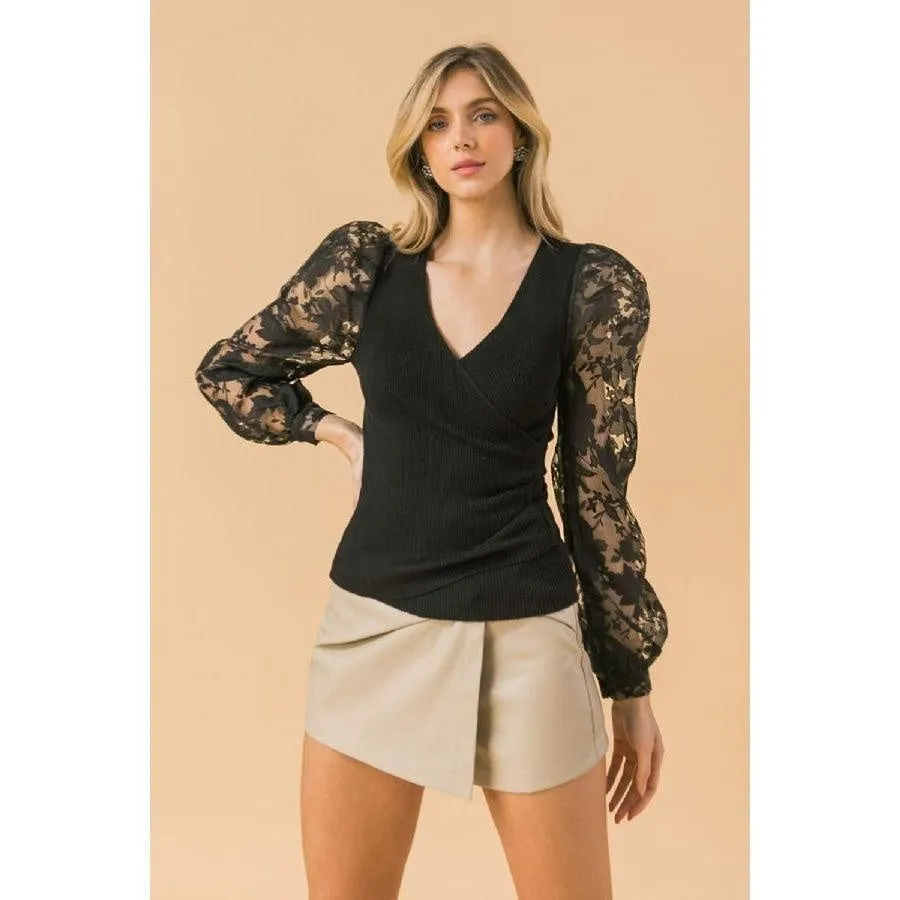 Surplice Black Sweater Top