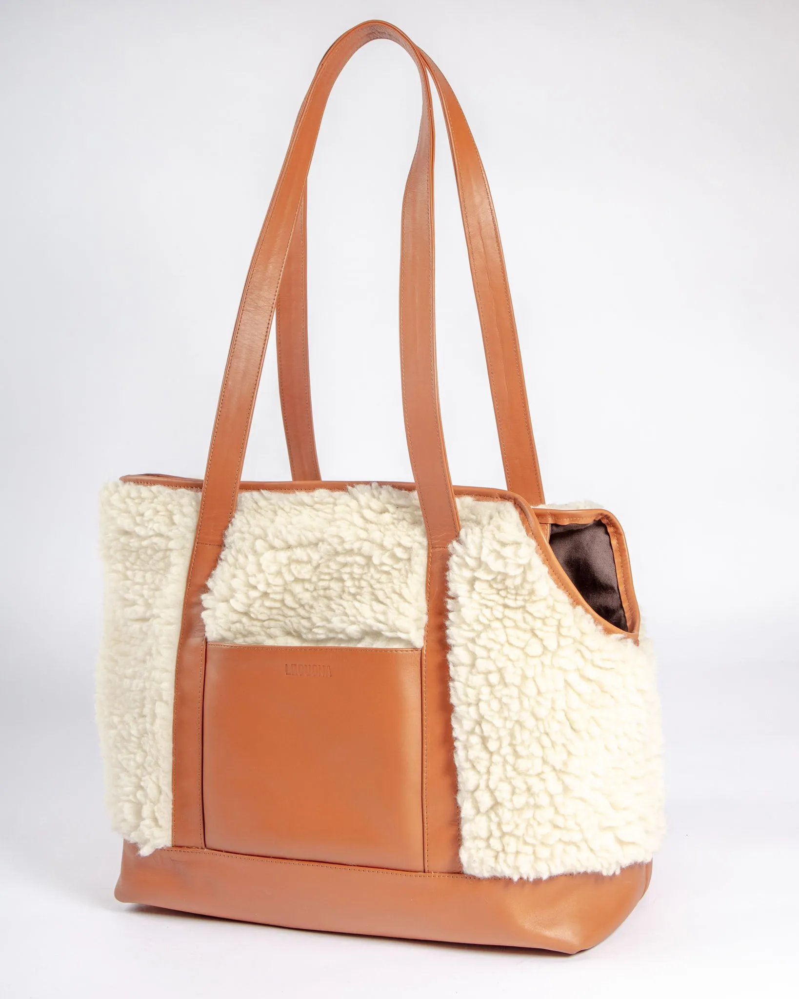 Tan Leather & Cream Shearling Luxe Dog Carrier (Dog & Co. Exclusive) (CLEARANCE)