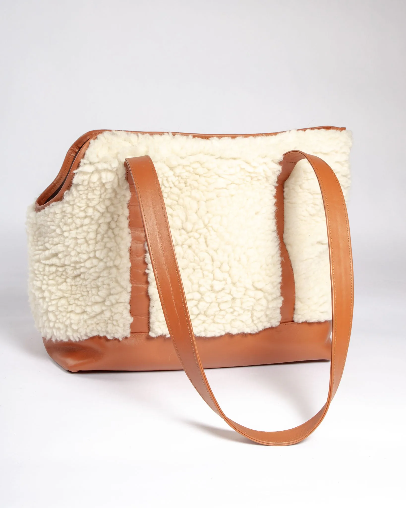 Tan Leather & Cream Shearling Luxe Dog Carrier (Dog & Co. Exclusive) (CLEARANCE)