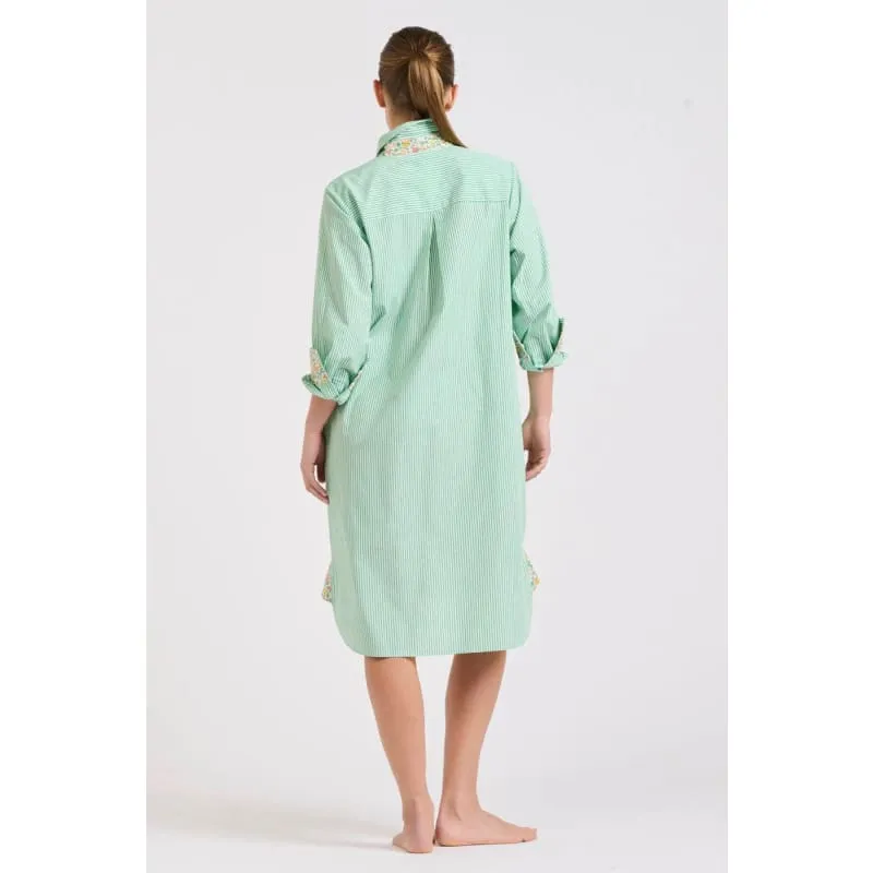 The Classic Shirtdress | Green Stripe & Floral Trim