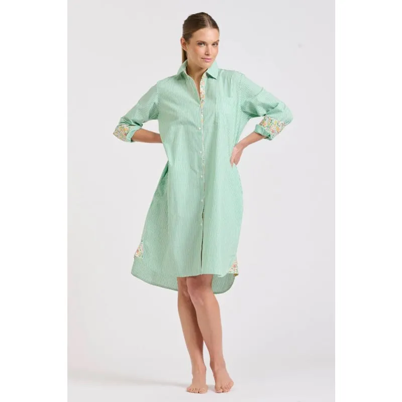 The Classic Shirtdress | Green Stripe & Floral Trim