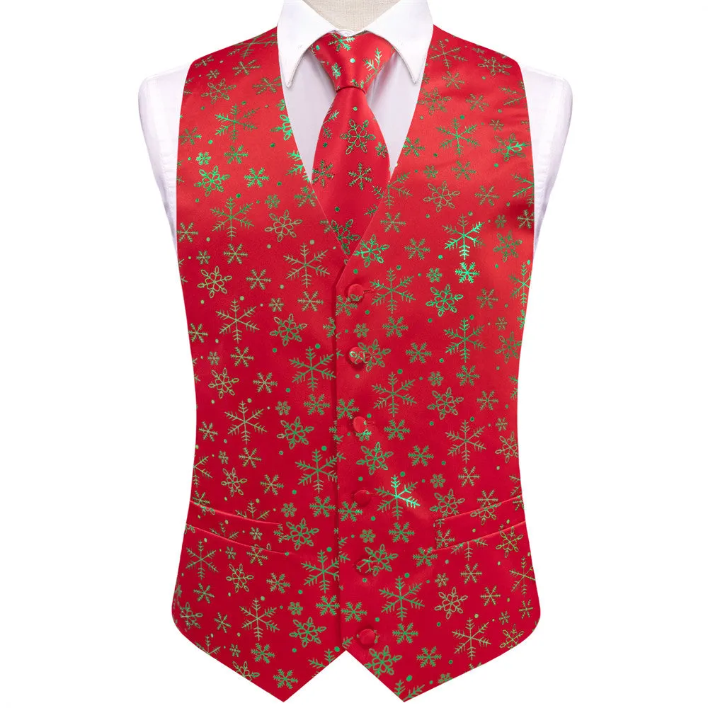 Ties2you Mens Silk Waistcoat Red Green Christmas Elements Vest Necktie Set