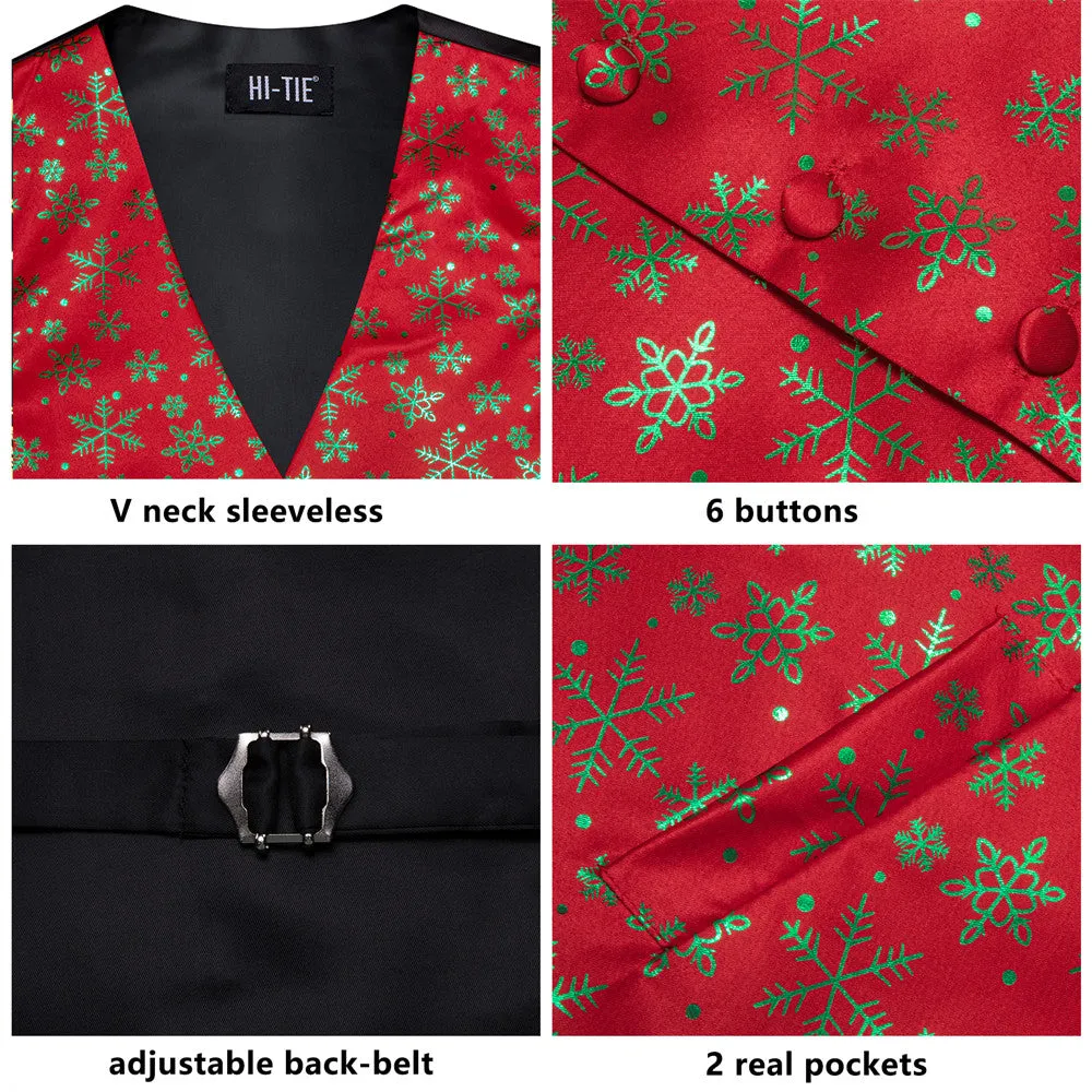 Ties2you Mens Silk Waistcoat Red Green Christmas Elements Vest Necktie Set