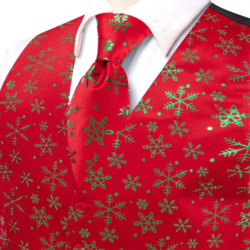 Ties2you Mens Silk Waistcoat Red Green Christmas Elements Vest Necktie Set