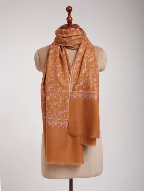 Tomato Cream Color Hand Embroidered Indian Cashmere Scarf