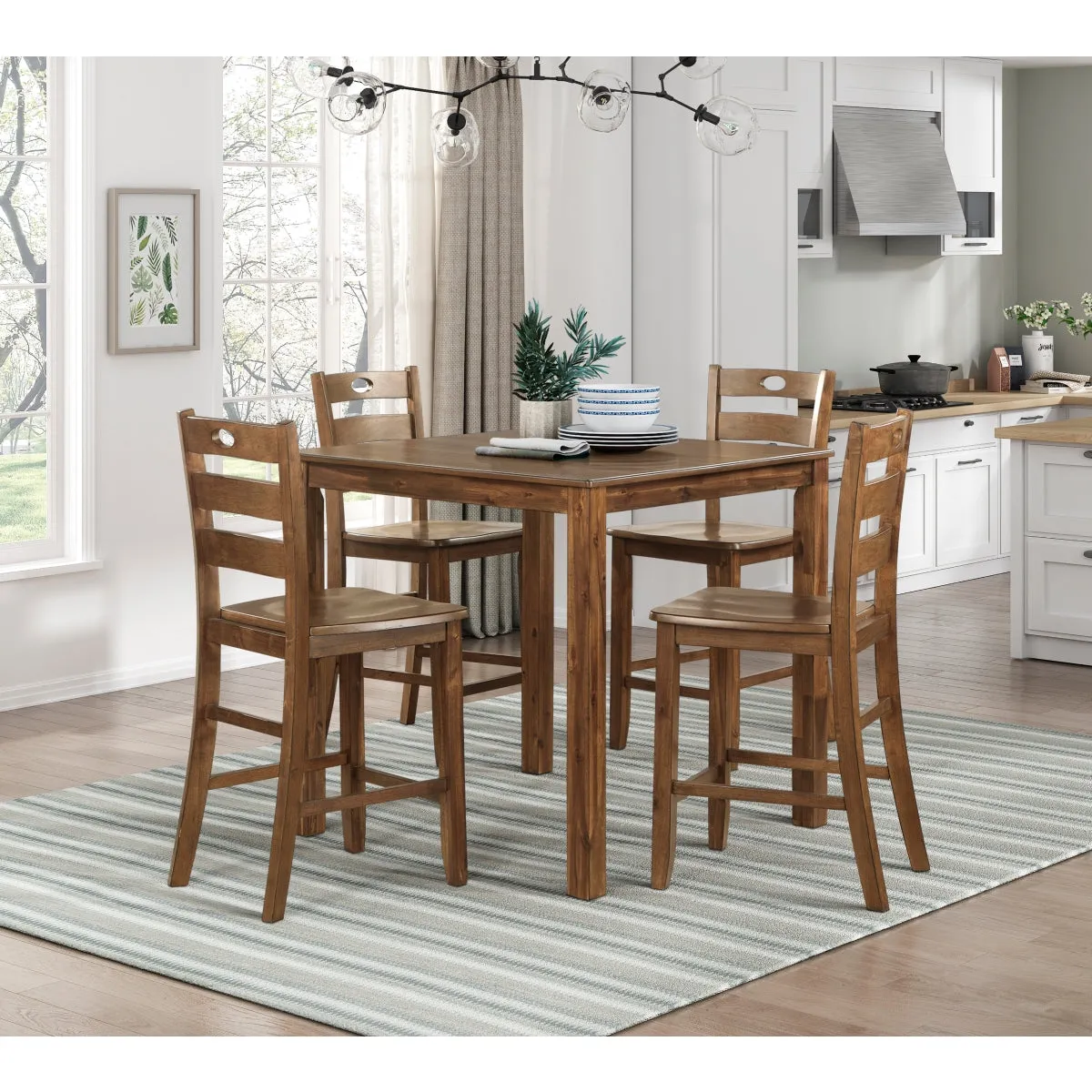 Transitional Walnut 5-Piece Counter Height Dining Set