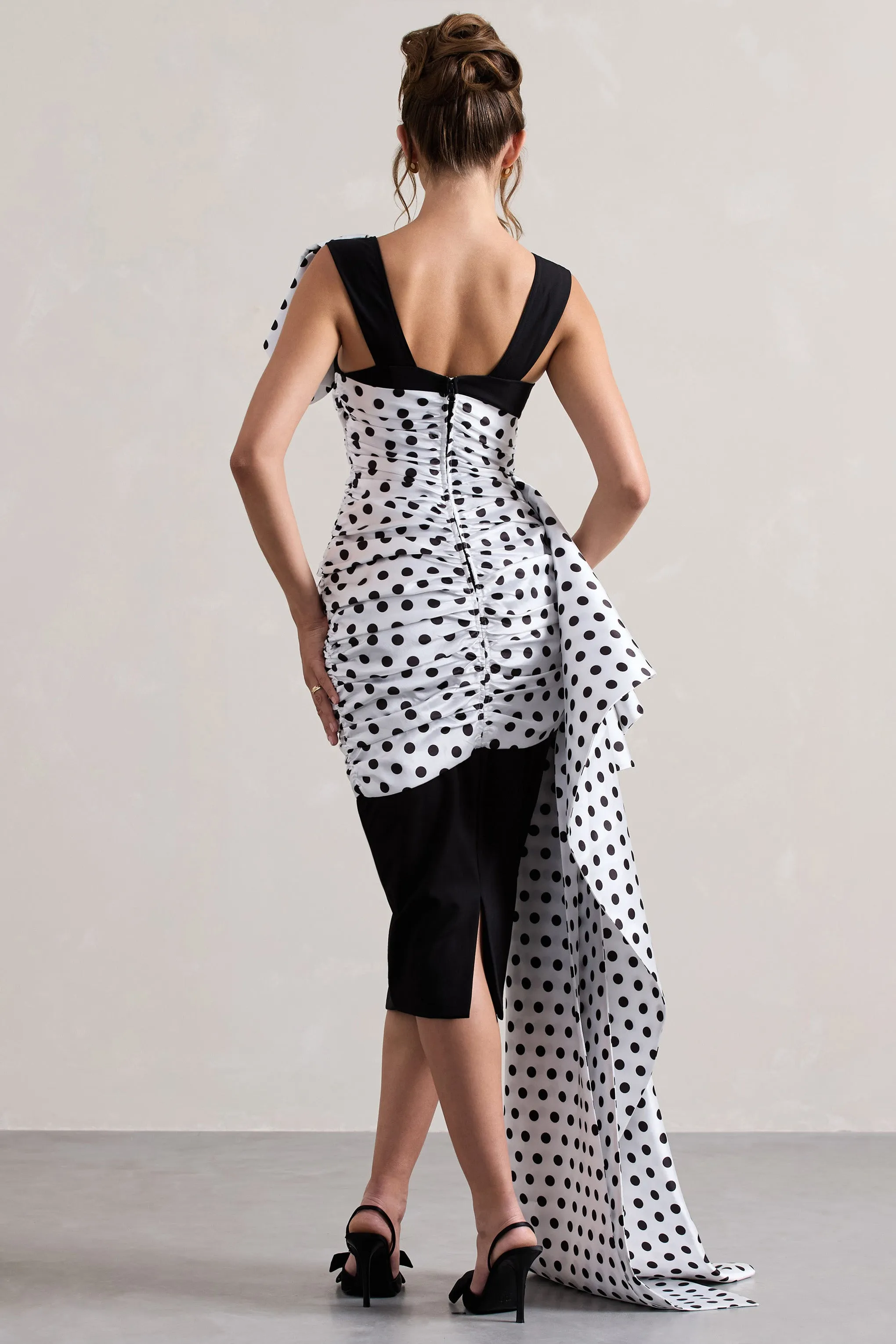 Unattainable | Black Polka Dot Wrap Midi Dress Volume Drape