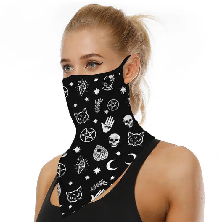 Unisex Face Scarf Bandana with Ear Loops Black Mystic