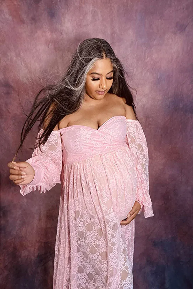 Valerie Lace Off Shoulder Maternity Gown