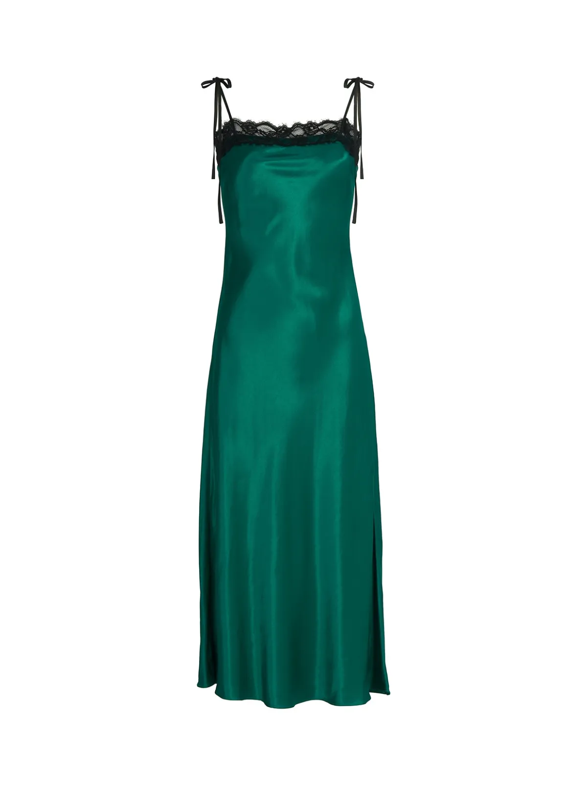 Venetia Green Satin Lace Trim Maxi Dress