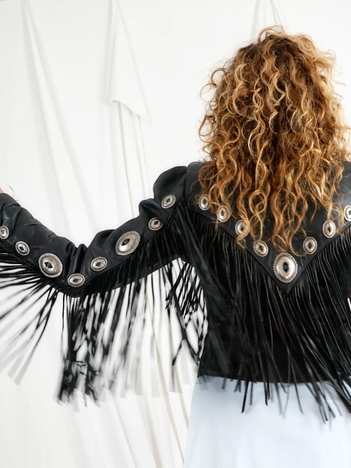 Vintage Leather Fringe Concho Biker Jacket