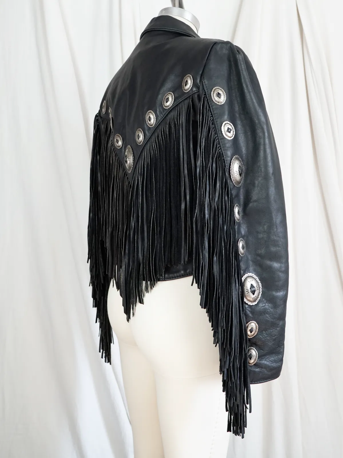 Vintage Leather Fringe Concho Biker Jacket