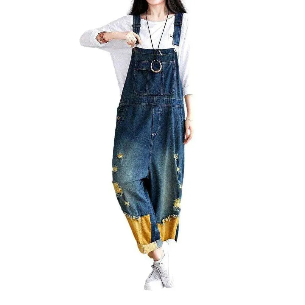 Women's denim embroidered overall