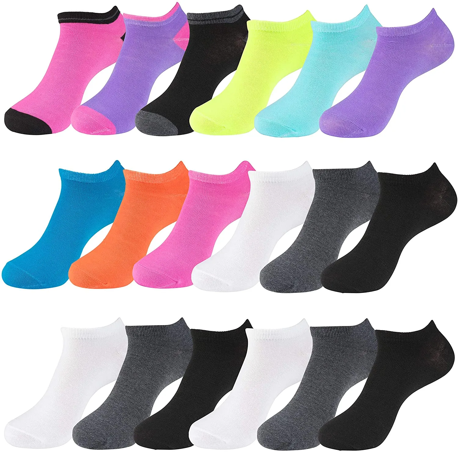 Women’s Low Cut No-Show Ankle Socks, Value Pack of 18 Pairs, Shoe Size 4 – 10