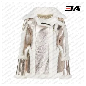 Womens Metallic Puffer Shearling Coat