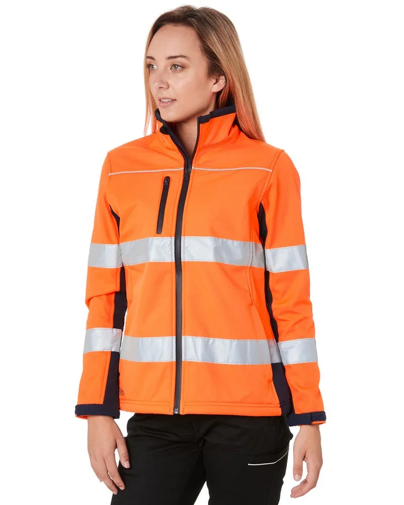 Womens Taped Two Tone Hi Vis Soft Shell Jacket  - Orange/Navy