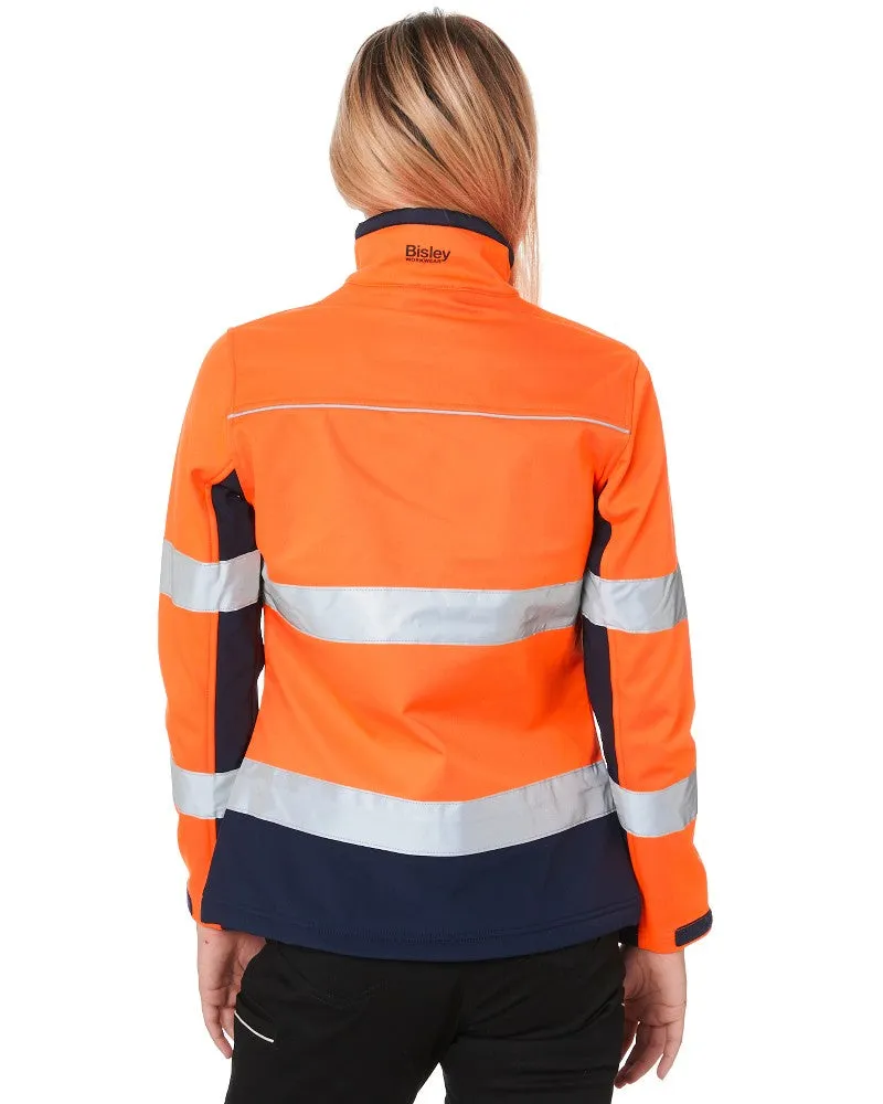 Womens Taped Two Tone Hi Vis Soft Shell Jacket  - Orange/Navy