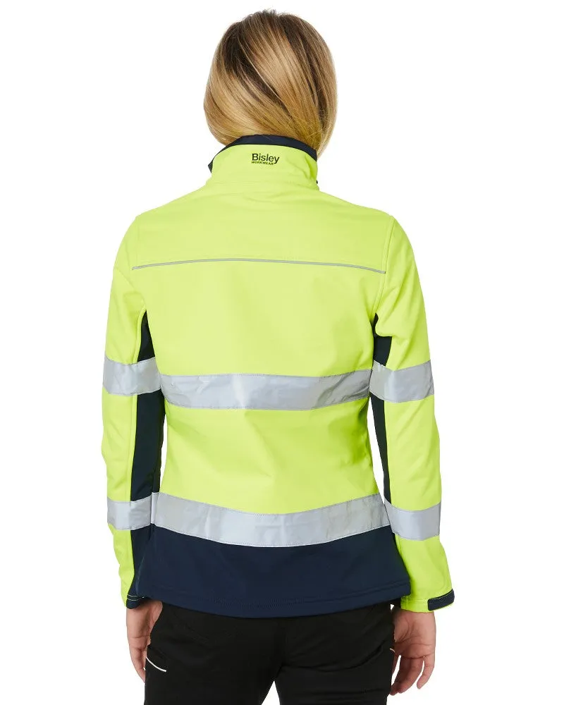 Womens Taped Two Tone Hi Vis Soft Shell Jacket  - Yellow/Navy