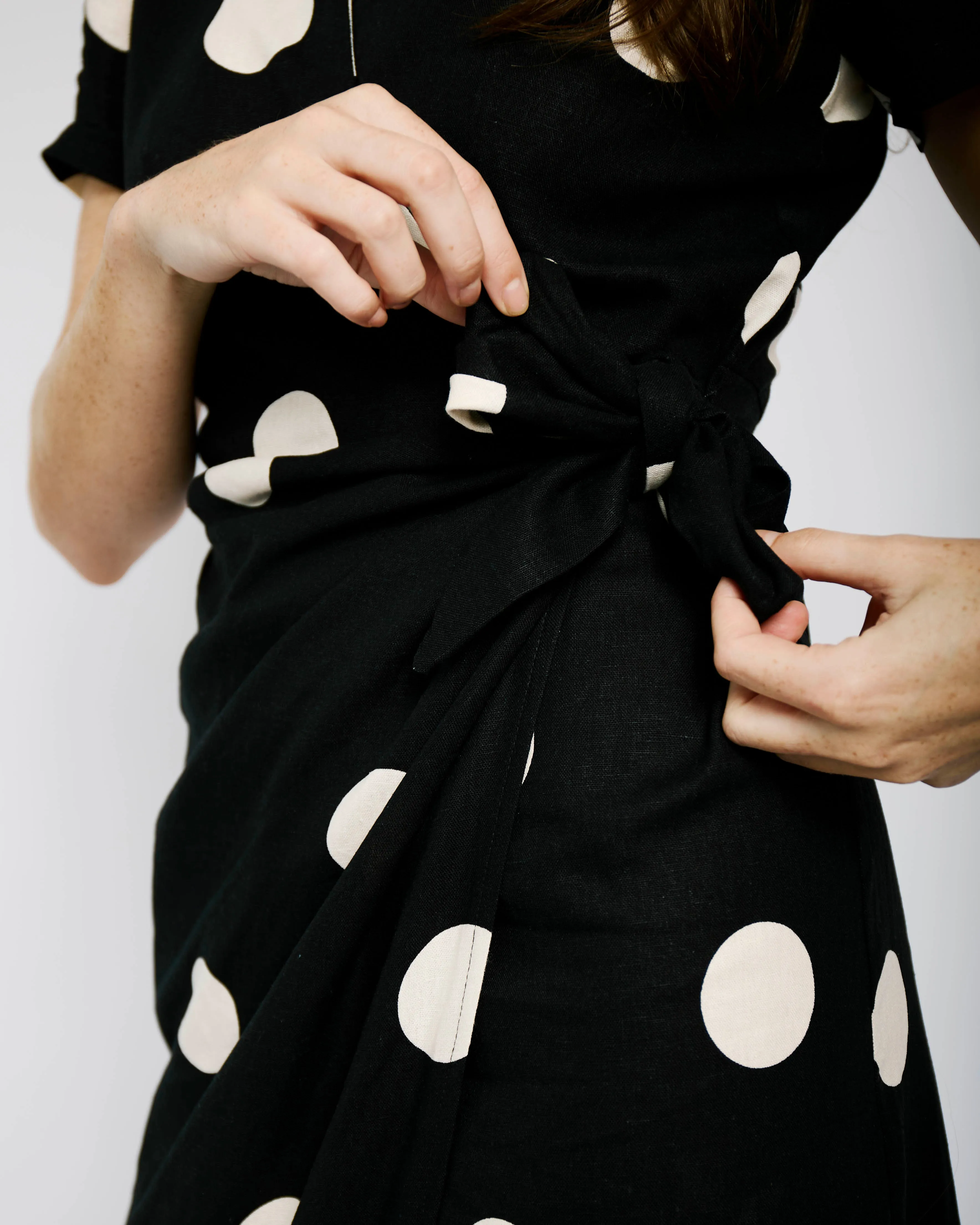 Wrap Dress in Black and Cream Spot