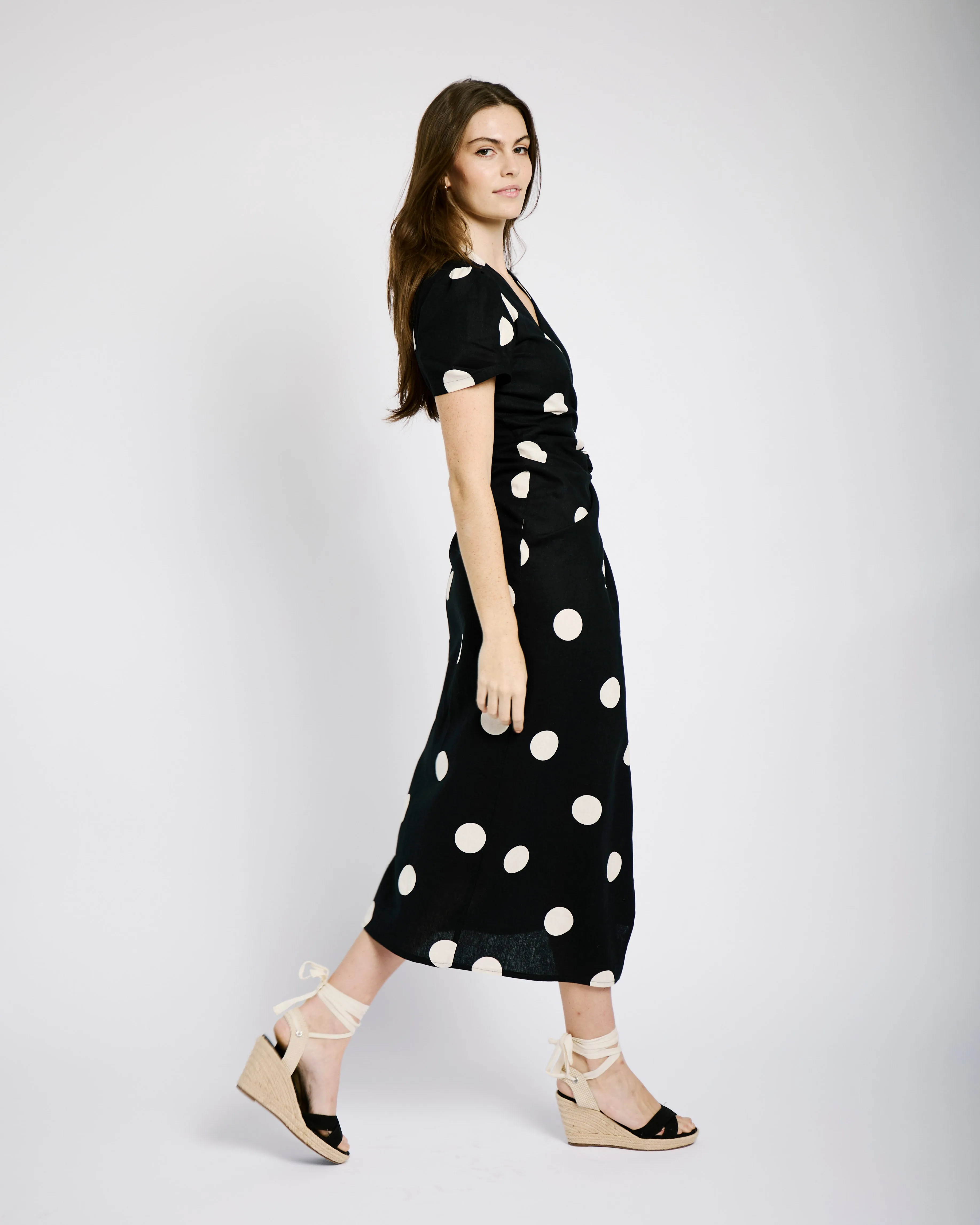 Wrap Dress in Black and Cream Spot