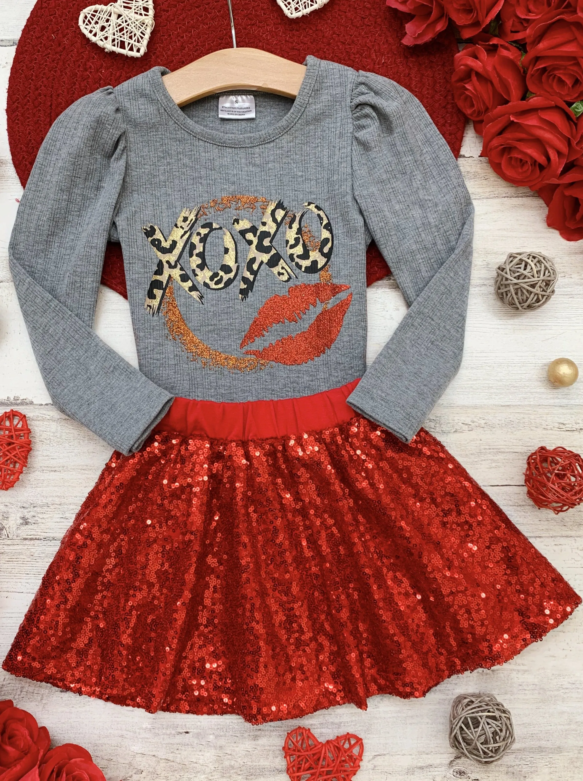 XOXO Sparkle Sequin Skirt Set