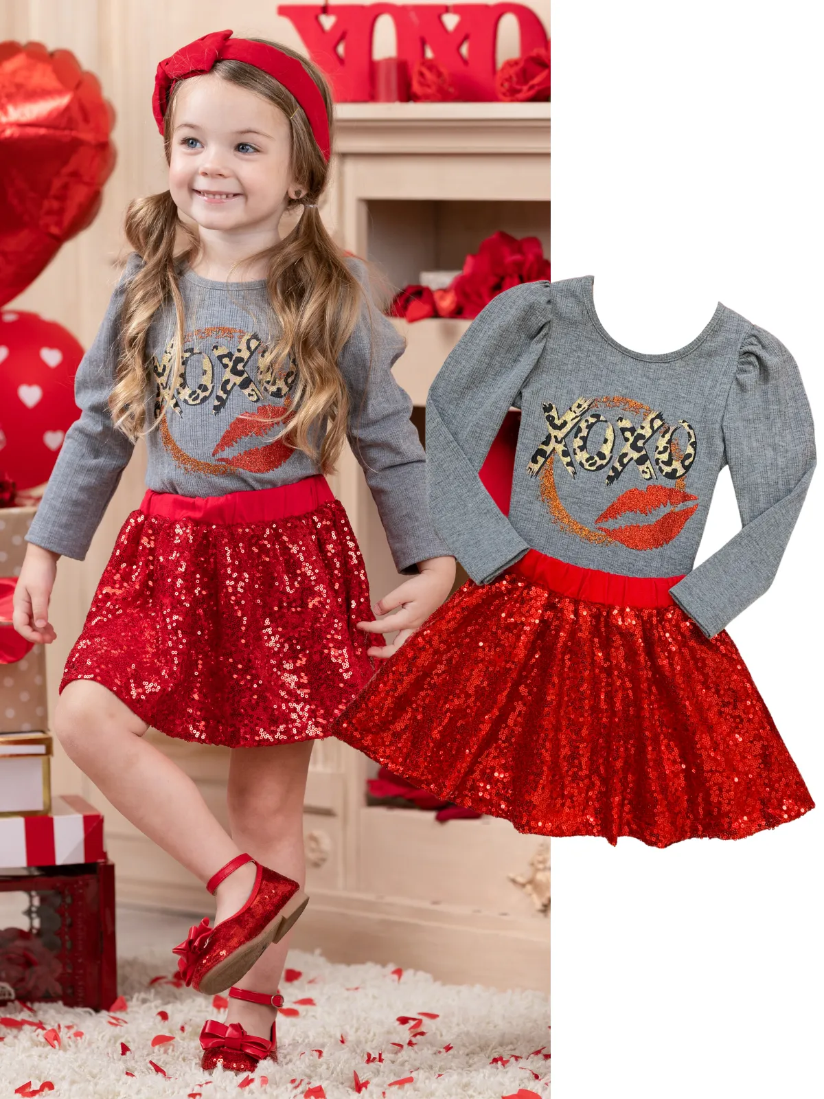 XOXO Sparkle Sequin Skirt Set